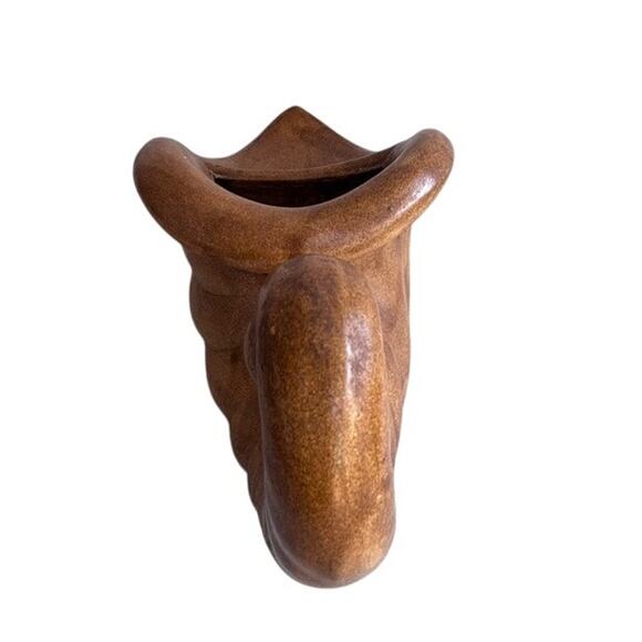 Pair Large Vtg Ceramic Cornucopia Horn of Plenty Table Center Planter Dark Brown - Picture 7 of 16